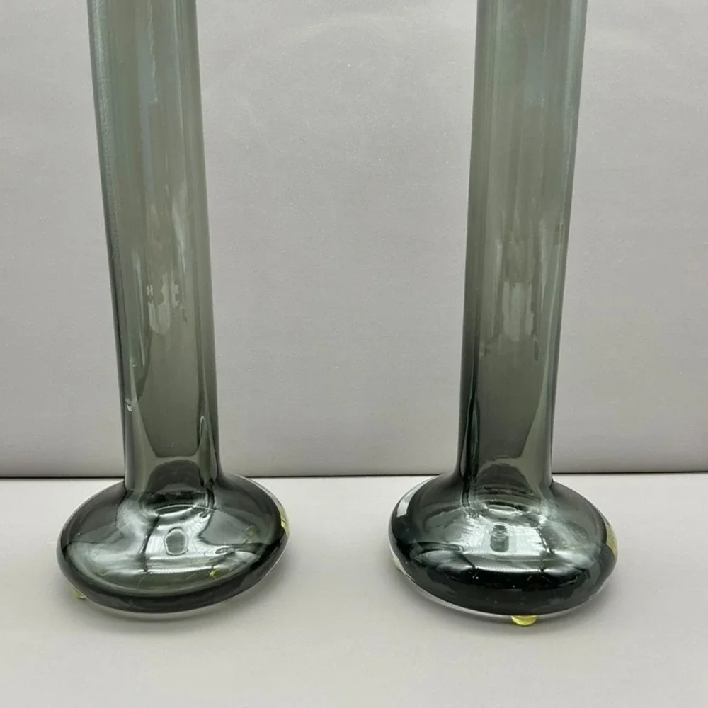 Mikasa Southport Glass Candlesticks Pair Black Clear Taper Candle Holders 11.75